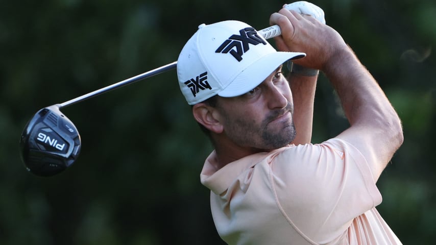 NICHOLASVILLE, KENTUCKY - JULY 09: Brandon Hagy of the United States plays his tee shot on the third hole during the third round of the Barbasol Championship at Keene Trace Golf Club on July 09, 2022 in Nicholasville, Kentucky. (Photo by Rob Carr/Getty Images)