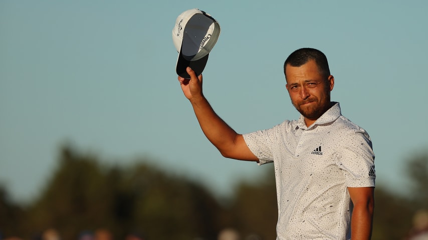 NORTH BERWICK, SCOTLAND - JULY 10:  Xander Schauffele of the United States celebrates on the 18th green after winning the Genesis Scottish Open at The Renaissance Club on July 10, 2022 in North Berwick, Scotland. (Photo by Kevin C. Cox/Getty Images)