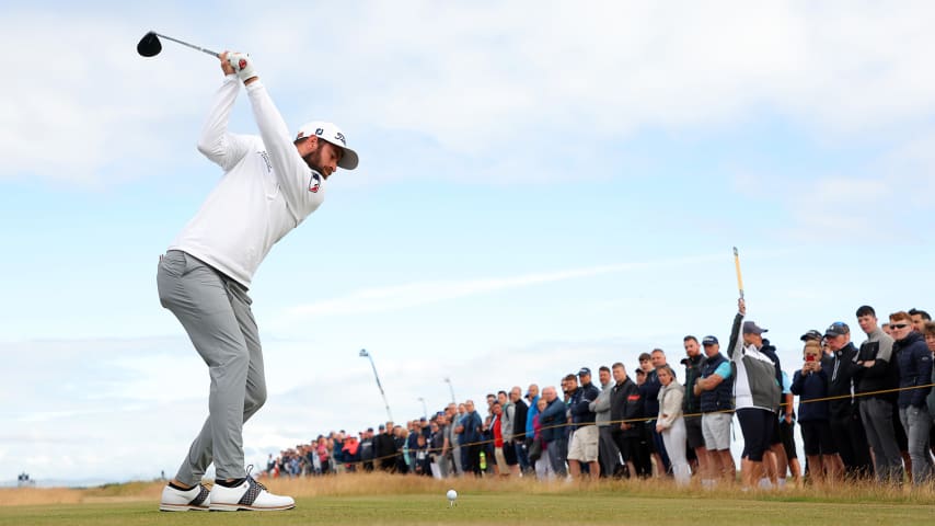 ST ANDREWS, SCOTLAND - JULY 14: Cameron Young of The United States tees off the fourth hole during Day One of The 150th Open at St Andrews Old Course on July 14, 2022 in St Andrews, Scotland. (Photo by Kevin C. Cox/Getty Images)