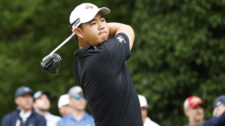 BROOKLINE, MASSACHUSETTS - JUNE 17: Joohyung Kim of South Korea plays his shot from the 15th tee during the second round of the 122nd U.S. Open Championship at The Country Club on June 17, 2022 in Brookline, Massachusetts. (Photo by Jared C. Tilton/Getty Images)