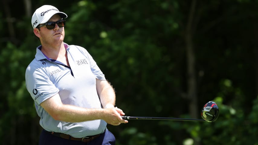 SILVIS, ILLINOIS - JUNE 30: Harry Higgs of the United States plays his shot from the second tee during the first round of the John Deere Classic at TPC Deere Run on June 30, 2022 in Silvis, Illinois. (Photo by Stacy Revere/Getty Images)