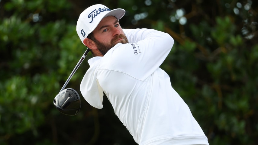 ST ANDREWS, SCOTLAND - JULY 14: Cameron Young of The United States tees off the third hole during Day One of The 150th Open at St Andrews Old Course on July 14, 2022 in St Andrews, Scotland. (Photo by Andrew Redington/Getty Images)