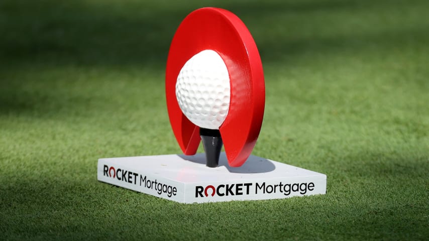 DETROIT, MICHIGAN - JULY 01: A tee marker on the fifth tee during the first round of the Rocket Mortgage Classic on July 01, 2021 at the Detroit Golf Club in Detroit, Michigan. (Photo by Gregory Shamus/Getty Images)