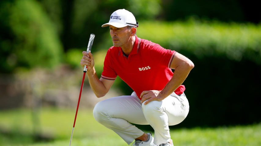 ETOBICOKE, ONTARIO - JUNE 10: Mike Weir of Canada lines up a putt on the 12th green during the second round of the RBC Canadian Open at St. George's Golf and Country Club on June 10, 2022 in Etobicoke, Ontario. (Photo by Vaughn Ridley/Getty Images)