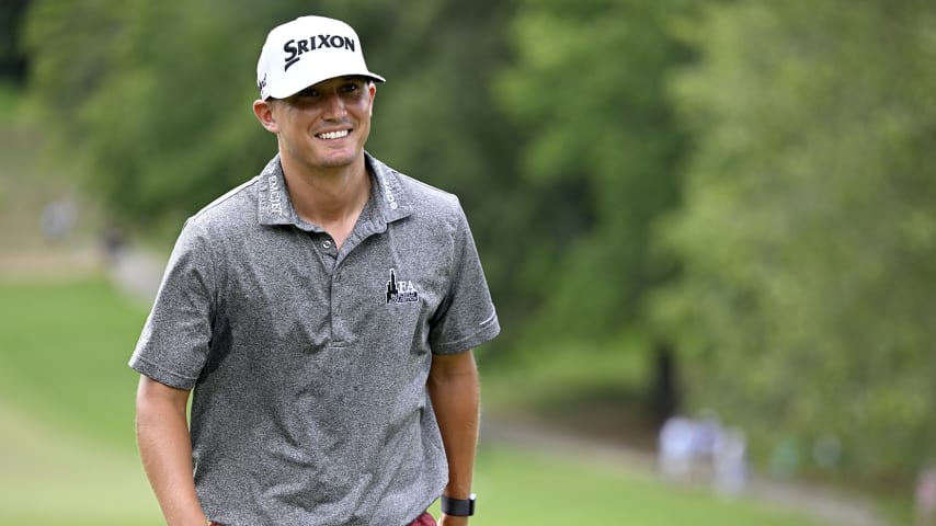 GREENSBORO, NORTH CAROLINA - AUGUST 06: Max McGreevy of the United States walks to the sixth green during the third round of the Wyndham Championship at Sedgefield Country Club on August 06, 2022 in Greensboro, North Carolina. (Photo by Eakin Howard/Getty Images)