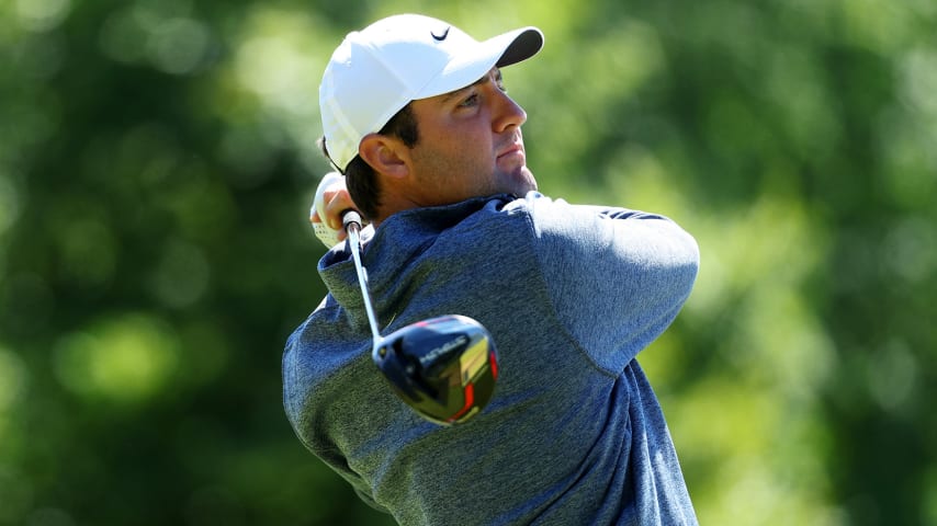 NORTH BERWICK, SCOTLAND - JULY 08: Scottie Scheffler of USA tees off the 4th during Day Two of the Genesis Scottish Open at The Renaissance Club on July 08, 2022 in North Berwick, Scotland. (Photo by Andrew Redington/Getty Images)