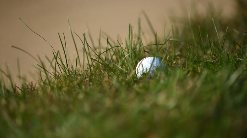 AGRATE CONTURBIA, ITALY - OCTOBER 04: A generic view of a golf ball in the grass during the third round, day four, of the Italian Challenge Open Eneos Motor Oil at Golf Club Castelconturbia on October 04, 2020 in Agrate Conturbia, Italy. (Photo by Tullio M. Puglia/Getty Images)