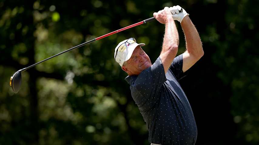 BIRMINGHAM, ALABAMA - MAY 12: Fred Funk plays his shot from the sixth tee during the first round of the Regions Tradition at Greystone Golf and Country Club on May 12, 2022 in Birmingham, Alabama. (Photo by Dylan Buell/Getty Images)
