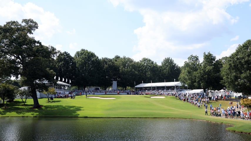 ATLANTA, GEORGIA - SEPTEMBER 05: A general view of the ninth hole during the final round of the TOUR Championship at East Lake Golf Club on September 05, 2021 in Atlanta, Georgia. (Photo by Sam Greenwood/Getty Images)