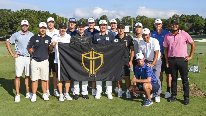 CHARLOTTE, NORTH CAROLINA - AUGUST 30: of the Presidents Cup International Team practices during a team visit at Quail Hollow Club on August 30, 2022 in Charlotte, North Carolina. (Photo by Keyur Khamar/PGA TOUR via Getty Images)