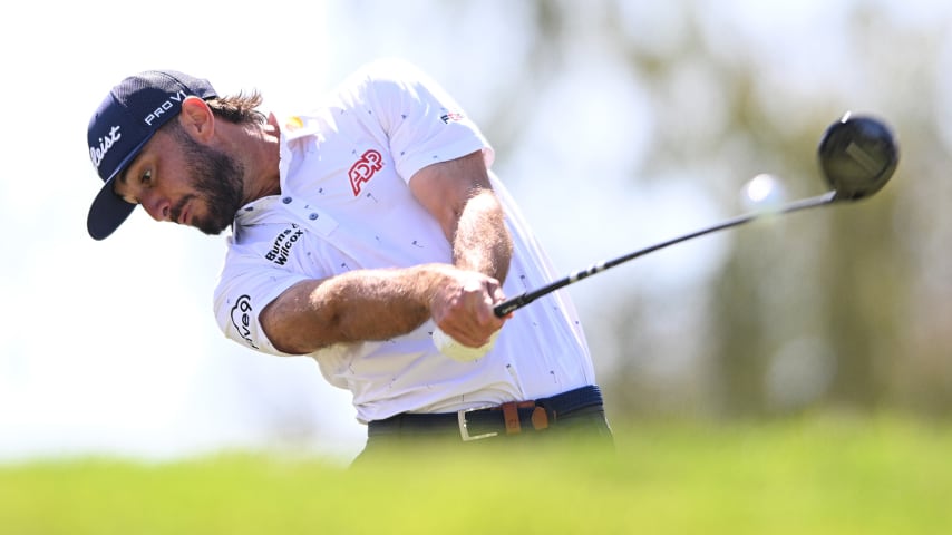 NAPA, CALIFORNIA - SEPTEMBER 17: Max Homa of the United States  hits his tee shot on the first hole during the third round of the Fortinet Championship at Silverado Resort and Spa North course on September 17, 2022 in Napa, California. (Photo by Orlando Ramirez/Getty Images)