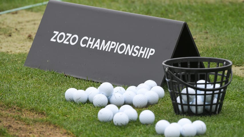 THOUSAND OAKS, CA - OCTOBER 23: Tournament signage on the driving range during the second round of the ZOZO CHAMPIONSHIP @ SHERWOOD at Sherwood Country Club on October 23, 2020 in Thousand Oaks, California. (Photo by Ben Jared/PGA TOUR via Getty Images)