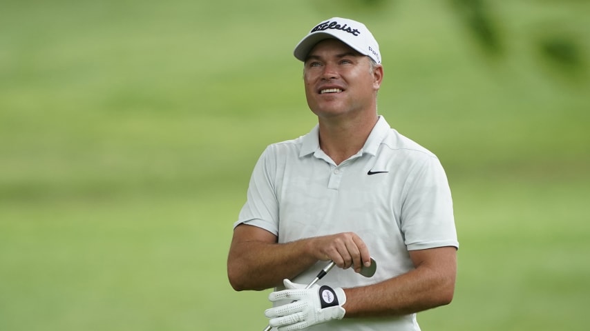 KANSAS CITY, MISSOURI - MAY 21:  Andre Metzger on the 10th fairway during the second round of the AdventHealth Championship at Blue Hills Country Club on May 21, 2021 in Kansas City, Missouri. (Photo by Ed Zurga/Getty Images)