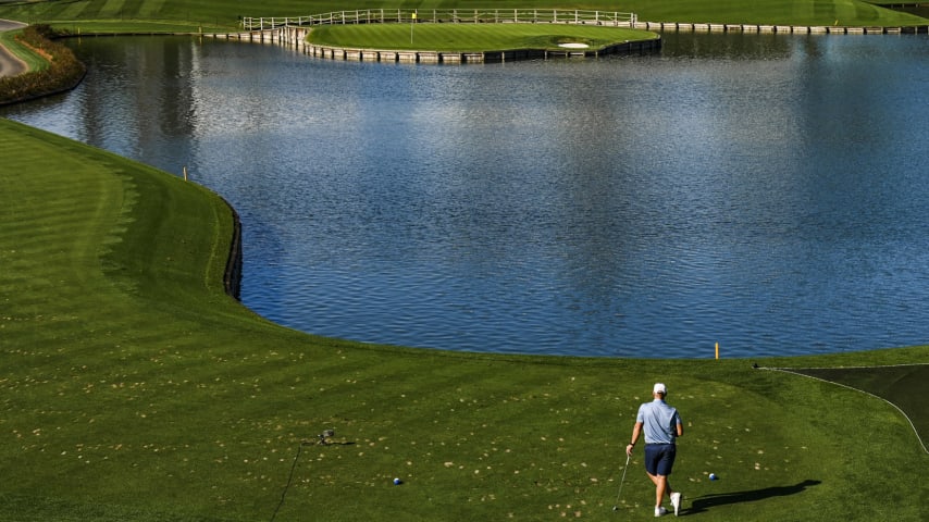 A player prepares to play the 17th hole on the Stadium Course at TPC Sawgrass, home of THE PLAYERS Championship, on January 20, 2023 in Ponte Vedra Beach, Florida. (Photo by Keyur Khamar/PGA TOUR via Getty Images)