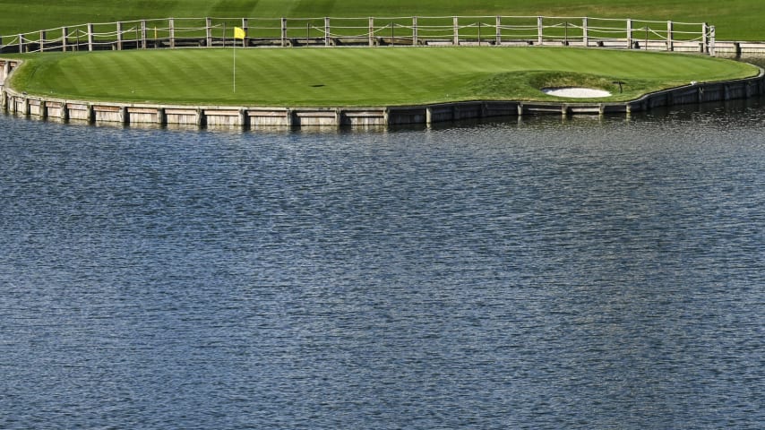 Three balls sit safely on the 17th hole green on the Stadium Course at TPC Sawgrass, home of THE PLAYERS Championship, on January 20, 2023 in Ponte Vedra Beach, Florida. (Photo by Keyur Khamar/PGA TOUR via Getty Images)