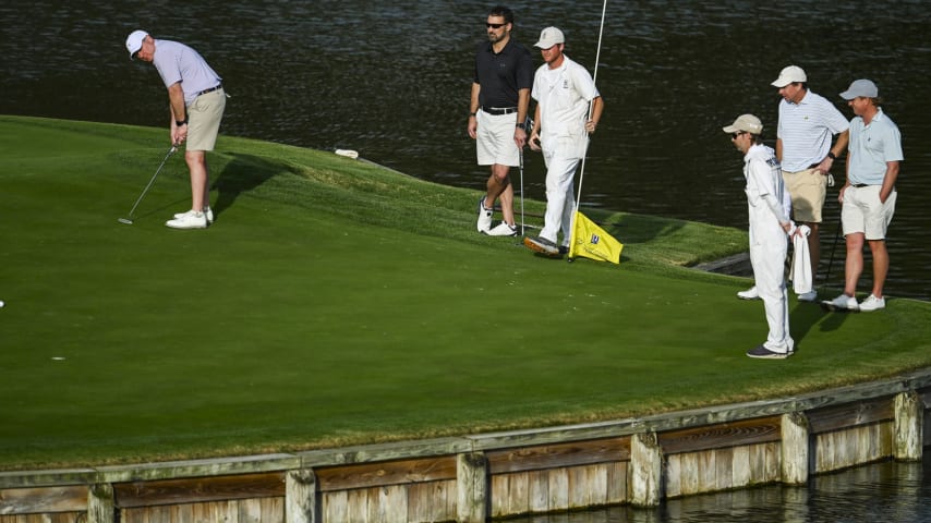 A player misses a birdie putt on the 17th hole on the Stadium Course at TPC Sawgrass, home of THE PLAYERS Championship, on January 20, 2023 in Ponte Vedra Beach, Florida. (Photo by Keyur Khamar/PGA TOUR via Getty Images)