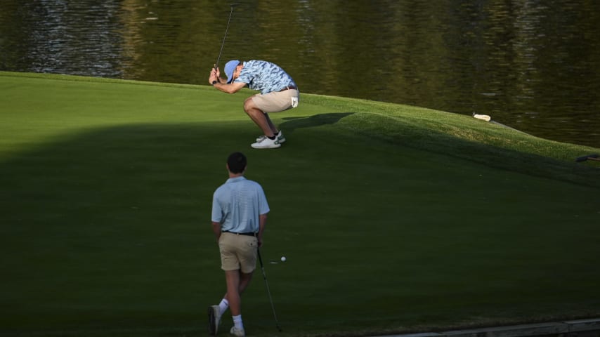 A golfer reacts to missing a birdie putt on the 17th hole green on the Stadium Course at TPC Sawgrass, home of THE PLAYERS Championship, on January 20, 2023 in Ponte Vedra Beach, Florida. (Photo by Keyur Khamar/PGA TOUR via Getty Images)