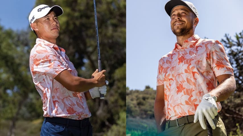 (Left to right) Collin Morikawa and Xander Schauffele wearing the Adidas Fairway Floral collection.