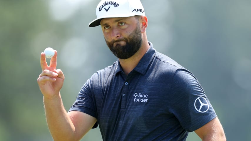 AUGUSTA, GEORGIA - APRIL 06: Jon Rahm of Spain reacts to a putt during the first round of the 2023 Masters Tournament at Augusta National Golf Club on April 06, 2023 in Augusta, Georgia. (Photo by Andrew Redington/Getty Images)