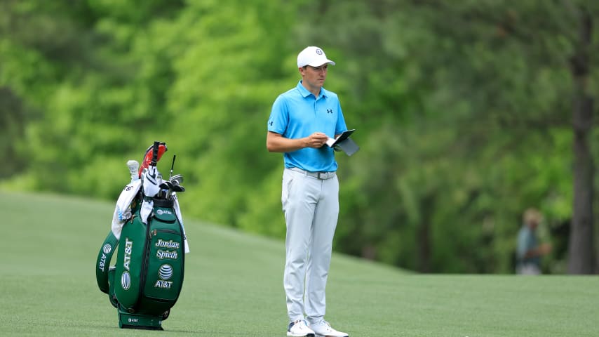 AUGUSTA, GEORGIA - APRIL 06: Jordan Spieth of The United States plays his third shot on the fifth hole during the first round of the 2023 Masters Tournament at Augusta National Golf Club on April 06, 2023 in Augusta, Georgia. (Photo by David Cannon/Getty Images)