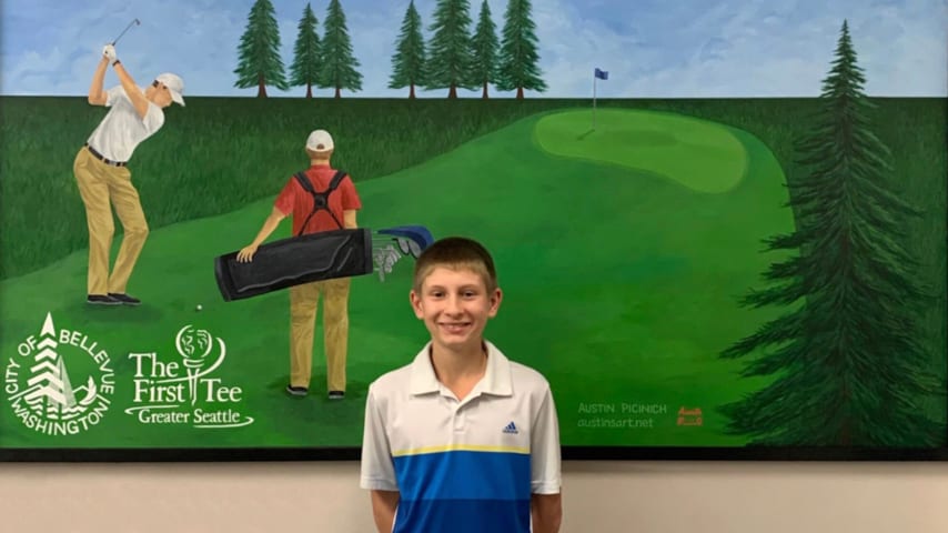 A mural painted by Austin Picinich in the clubhouse of Crossroads Par 3 Golf Course at the First Tee – Greater Seattle. (Courtesy Austin Picinich)