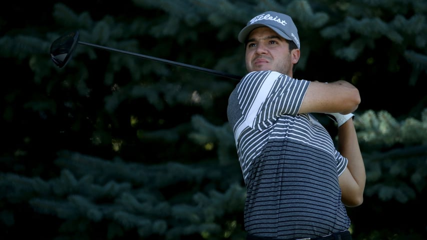 Sebastian Vazquez of Mexico plays a tee shot on the 16th hole during the second round of the Korn Ferry Tour Albertsons Boise Open at Hillcrest Country Club on August 14, 2020 in Boise, Idaho. (Photo by Jeff Gross/Getty Images)