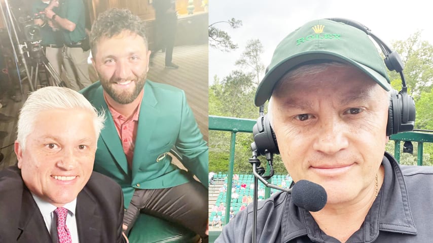 John Sutcliffe with Masters champion Jon Rahm.