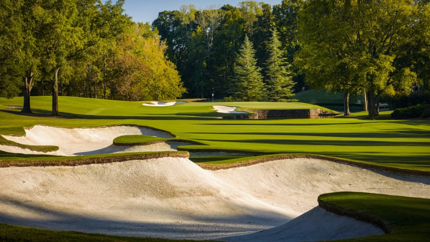 The par-5 seventh hole at Quail Hollow. (Courtesy of PGA of America)