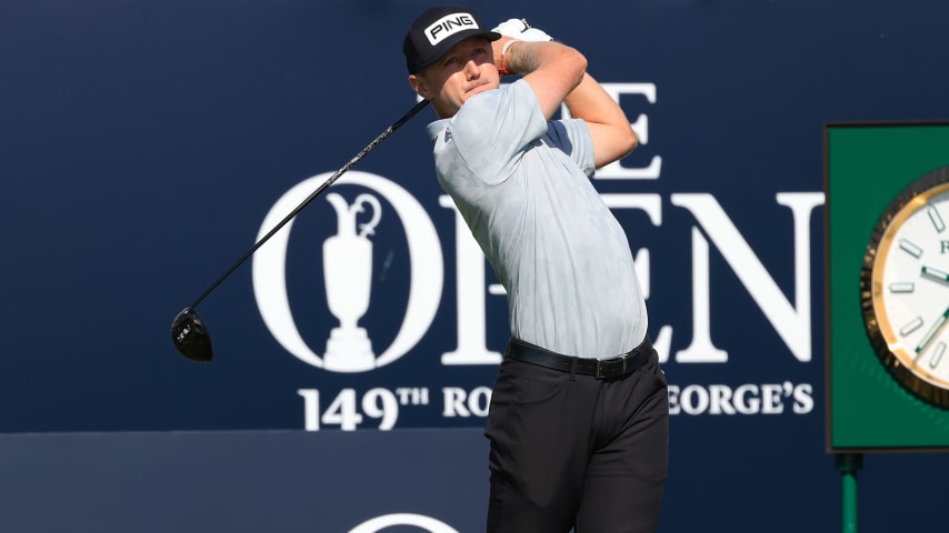 Mackenzie Hughes hits his drive on the first tee at The 149th Open Championship at Royal St. George's Golf Club. (Chris Trotman/Getty Images)