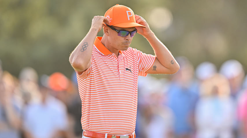 LOS ANGELES, CALIFORNIA - JUNE 18: Rickie Fowler adjusts his glasses on the 15th green during the final round of the 123rd U.S. Open Championship at The Los Angeles Country Club (North Course) on June 18, 2023 in Los Angeles, California. (Photo by Ben Jared/PGA TOUR via Getty Images)