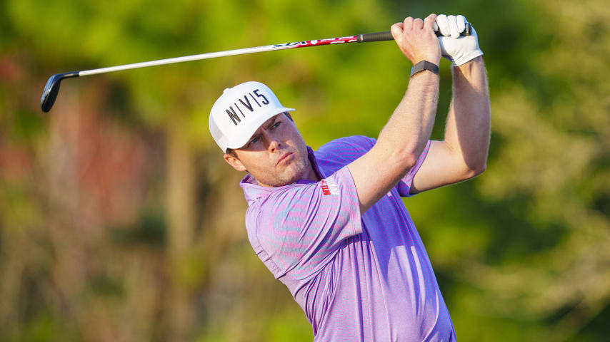 LAKEWOOD RANCH, FL - FEBRUARY 17:  Kyle Reifers plays his shot from the 17th tee during the first round of the LECOM Suncoast Classic at Lakewood National Golf Club Commander Course on February 17, 2022 in Lakewood Ranch, Florida. (Photo by Andrew Wevers/PGA TOUR via Getty Images)