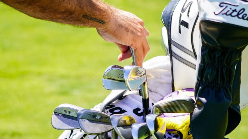 A look inside Max Homa's bag, and his "RELENTLESS" tattoo. (Allan Henry/PGA TOUR)