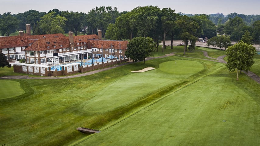 A great par 4 finishing hole. The 18th features a shallow ditch running the entire length that will dictate strategy from tee to green. With a fairway bunker and a large Sycamore tree on the left and bunkers on the right, a tee shot in the fairway will be critical, leaving just a short iron into the green. Once on the green, players will be faced with possibly the most difficult putting surface on the course. A par here very well may be all that is needed to win on Sunday. 