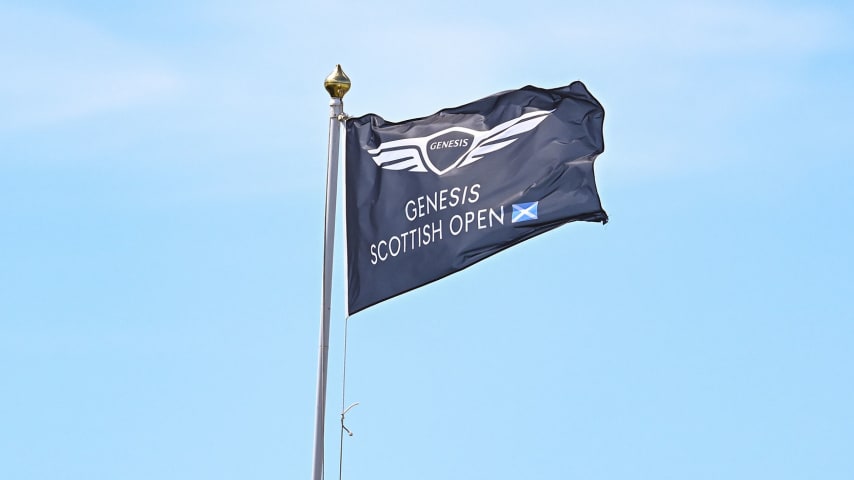 NORTH BERWICK, SCOTLAND - JULY 07:  A tournament flag flies during the first round of the Genesis Scottish Open at The Renaissance Club on July 07, 2022 in North Berwick, Scotland. (Photo by Keyur Khamar/PGA TOUR via Getty Images)