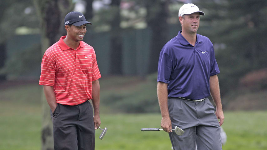 Tiger Woods and Stewart Cink during the final round of the 2006 WGC-Bridgestone Invitational held on the South Course at Firestone Country Club in Akron, Ohio, on August 27, 2006.  (Photo by Chris Condon/PGA)