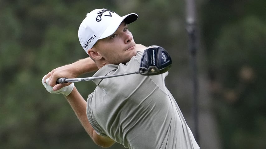 DETROIT, MICHIGAN - JULY 02: Nicolai Hojgaard of Denmark plays his shot from the fourth tee during the final round of the Rocket Mortgage Classic at Detroit Golf Club on July 02, 2023 in Detroit, Michigan. (Photo by Raj Mehta/Getty Images)