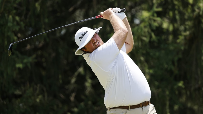 SPRINGFIELD, MISSOURI - JULY 23: Thomas Walsh of the United States hits a tee shot on the second hole during the final round of the Price Cutter Charity Championship presented by Dr Pepper at Highland Springs Country Club on July 23, 2023 in Springfield, Missouri. (Photo by Mike Mulholland/Getty Images)