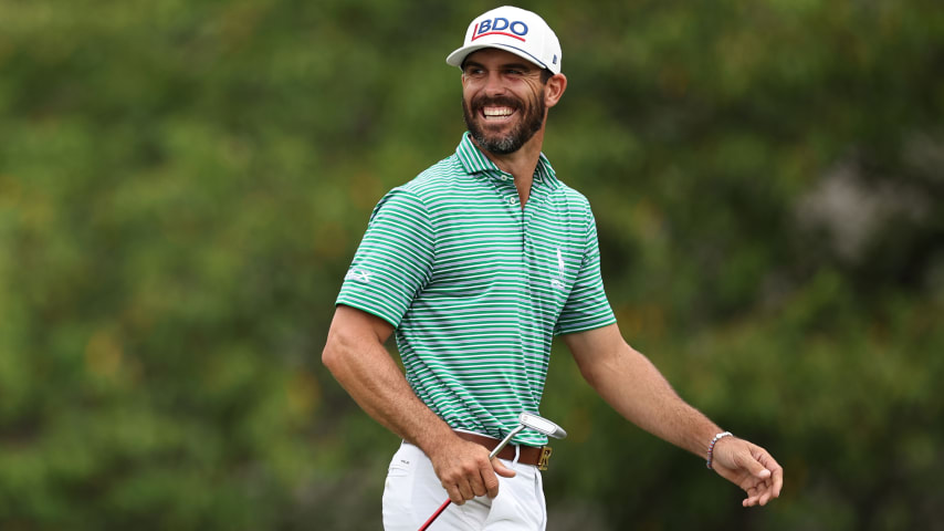 GREENSBORO, NORTH CAROLINA - AUGUST 04: Billy Horschel of the United States reacts on the ninth greenduring the second round of the Wyndham Championship at Sedgefield Country Club on August 04, 2023 in Greensboro, North Carolina. (Photo by Jared C. Tilton/Getty Images)