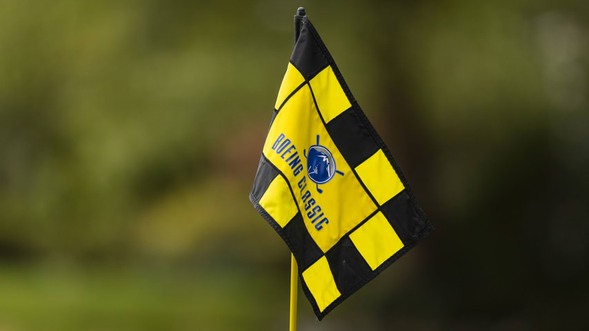 SNOQUALMIE, WA - AUGUST 22: A detail view of the flag on the 11th green during the final round of the Boeing Classic at The Club at Snoqualmie Ridge on August 22, 2021 in Snoqualmie, Washington. (Photo by James Gilbert/PGA TOUR via Getty Images)