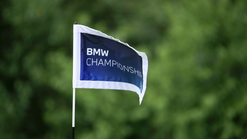 OLYMPIA FIELDS, ILLINOIS - AUGUST 29: A BMW Championship flag blows in the breeze during the third round of the BMW Championship on the North Course at Olympia Fields Country Club on August 29, 2020 in Olympia Fields, Illinois. (Photo by Andy Lyons/Getty Images)