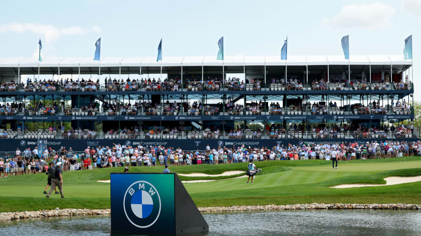 OLYMPIA FIELDS, ILLINOIS - AUGUST 17: A general view of the 18th hole during the first round of the BMW Championship at Olympia Fields Country Club on August 17, 2023 in Olympia Fields, Illinois. (Photo by Michael Reaves/Getty Images)