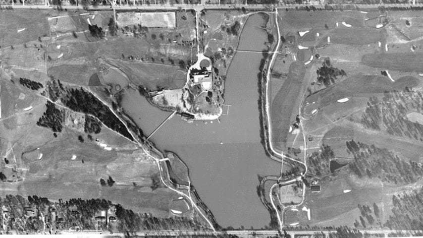 An aerial view from 1949 of East Lake Golf Club. (East Lake Golf Club)