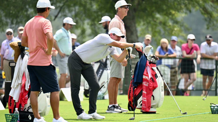 Rory McIlroy warms up on the range at East Lake Thursday morning (Keyur Khamar/PGA TOUR)