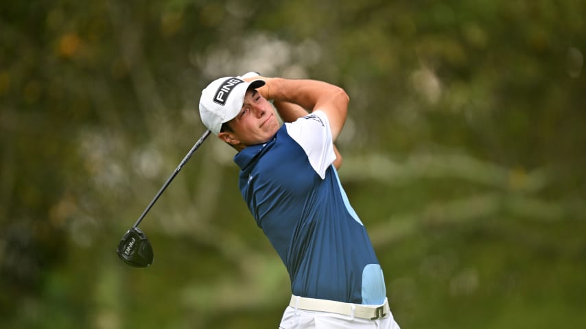 ATLANTA, GEORGIA - AUGUST 27: Viktor Hovland of Norway plays his shot from the fifth tee during the final round of the TOUR Championship at East Lake Golf Club on August 27, 2023 in Atlanta, Georgia. (Photo by Ben Jared/PGA TOUR via Getty Images)