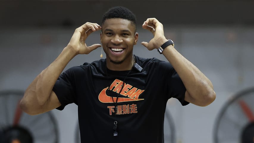 BEIJING, CHINA - JULY 09: NBA player Giannis Antetokounmpo attends a promotional event during his visit to China at Beijing Sport University on July 9, 2023 in Beijing, China. (Photo by Lintao Zhang/Getty Images)