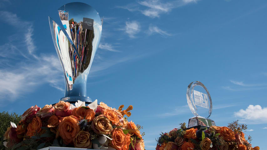 The Charles Schwab Cup alongside the trophy from the Charles Schwab Cup Championship. (Christian Petersen/Getty Images)