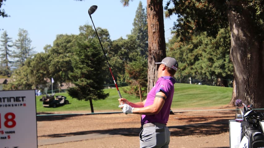 Thomas testing driver shafts at the Fortinet Championship. (GolfWRX)