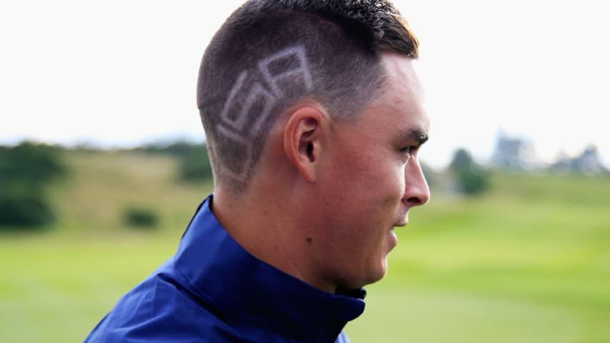 Rickie Fowler shows off his new hairstyle during practice ahead of the 2014 Ryder Cup at Gleneagles in Scotland. (Harry How/Getty Images)
