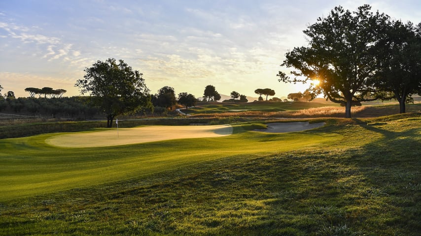 ROME, ITALY - AUGUST 02: A scenic view of the ninth hole prior to the 2023 Ryder Cup at Marco Simone Golf Club on August 02, 2022 in Rome, Italy. (Photo by Valerio Pennicino/Getty Images)