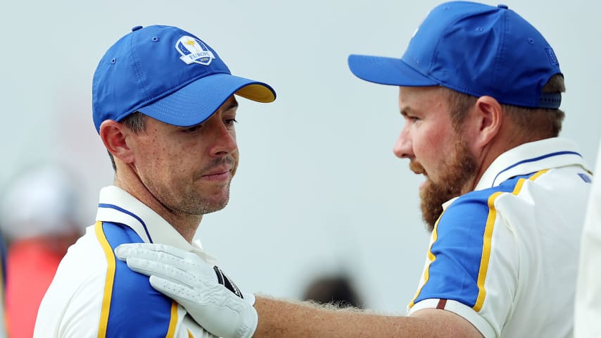 Rory McIlroy and Shane Lowry hug on the Sunday of the 43rd Ryder Cup at Whistling Straits. (Warren Little/Getty Images)